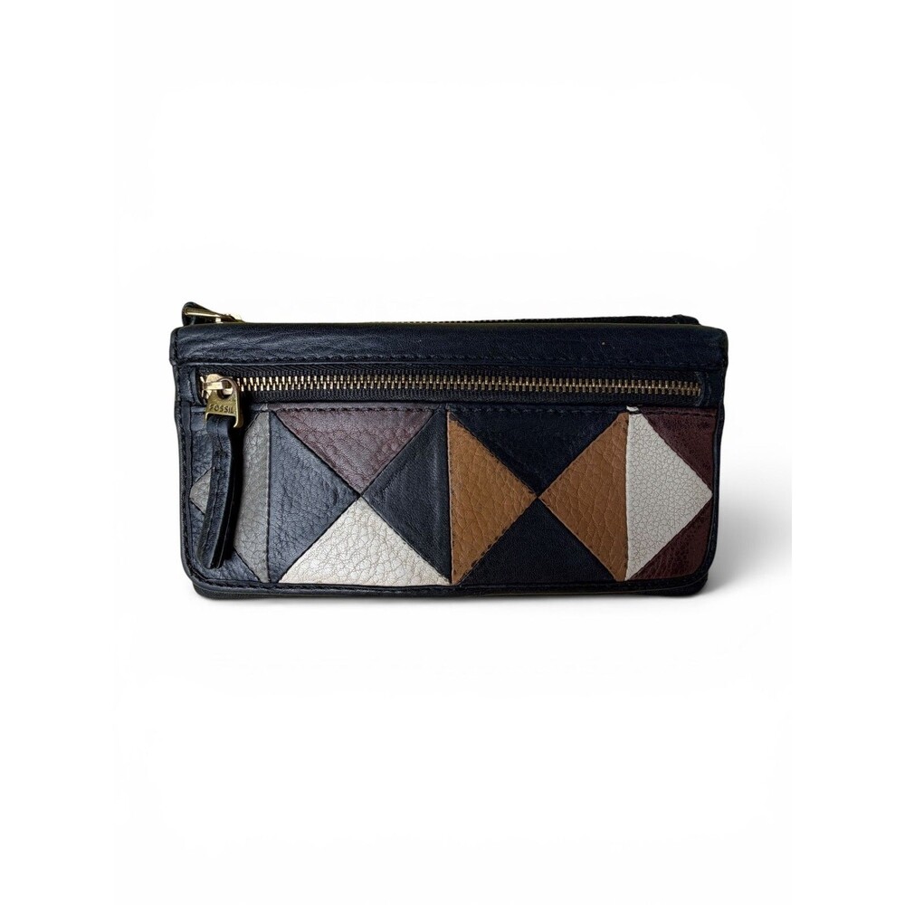 vintage fossil patchwork leather wallet clutch y2k boho colorblock zip